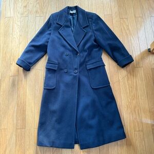 Vintage 100% Wool Long Coat — Navy Blue (Forecaster of Boston, Made in USA)